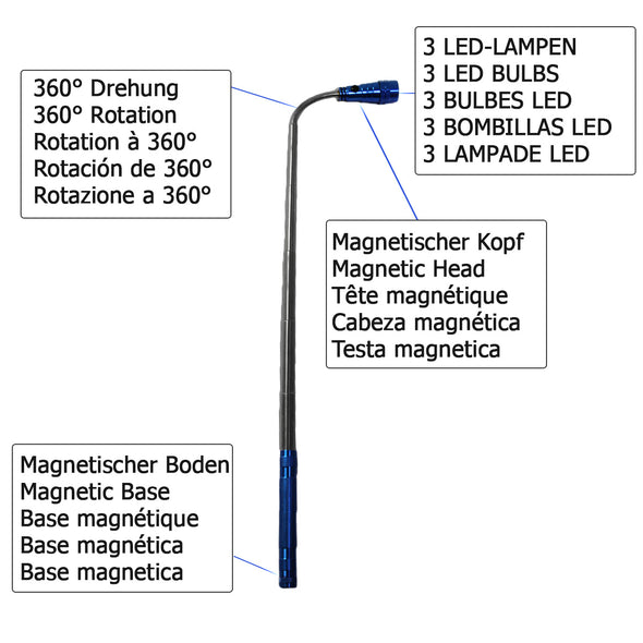 PROJECTS Flexible LED Taschenlampe mit Magnet ausziehbar wasserdicht 'Magic Light'