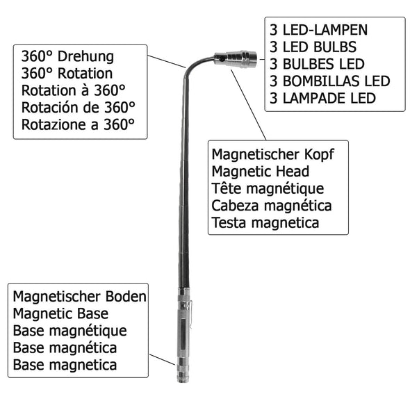 PROJECTS Flexible LED Taschenlampe mit Magnet ausziehbar wasserdicht 'Magic Light'