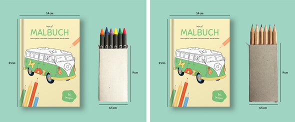 PROJECTS 10er Set Malbücher "Kids" für Kinder inkl. 5 Buntstifte & 5 Wachsmalstifte