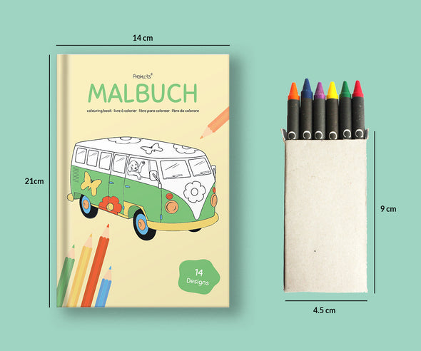 PROJECTS 10er Set Malbücher "Kids" für Kinder inkl. 10 x 6er Sets Wachsmalstifte